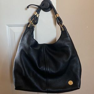 🔥 Vince Camuto black leather double handle shoulder handbag w gold hardware
